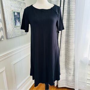 LOFT Black Short Sleeve A-Line Dress w Button Accents